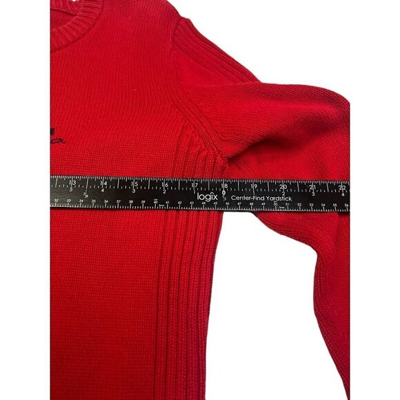 Vtg Lauren Ralph Lauren Sweater Women Medium Red Ribbed Knit Logo Y2K 90s Preppy - Picture 5 of 8